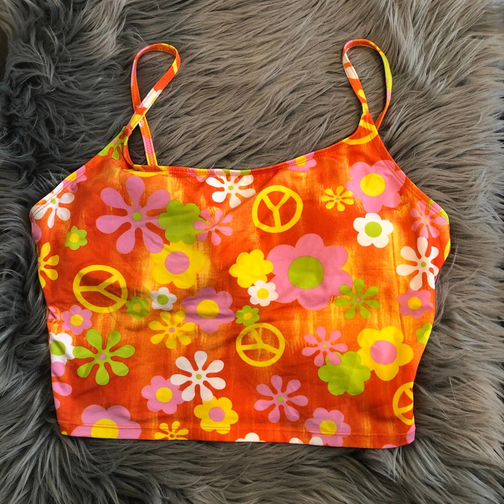 vintage groovy retro no boundaries peace love tankini top size large